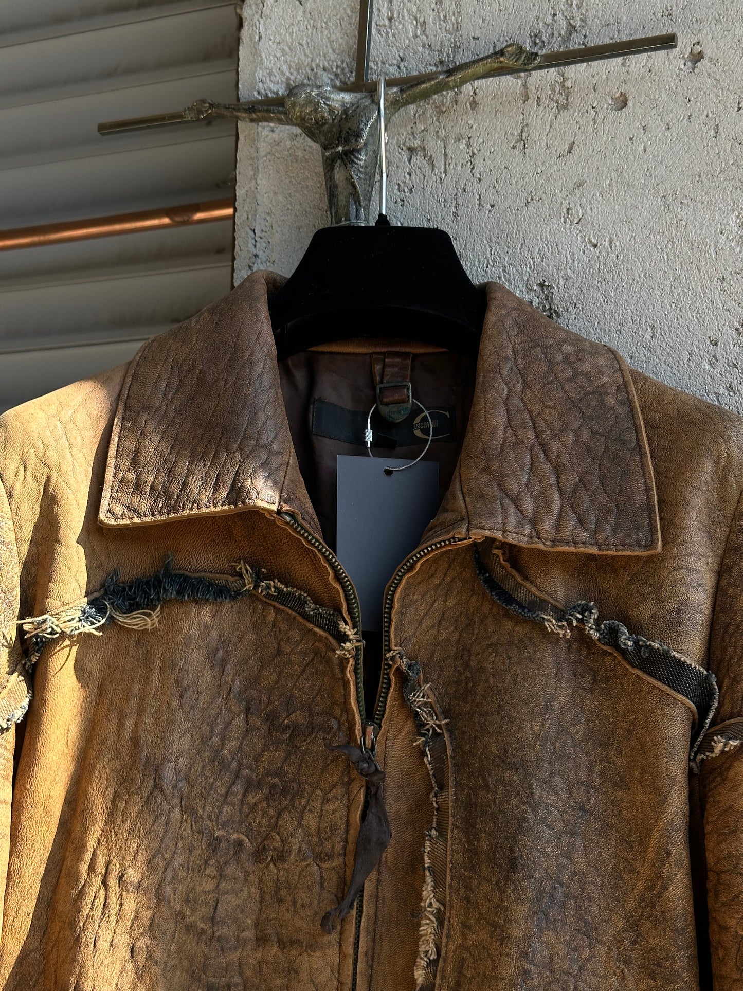 JUST CAVALLI BROWN LEATHER COAT