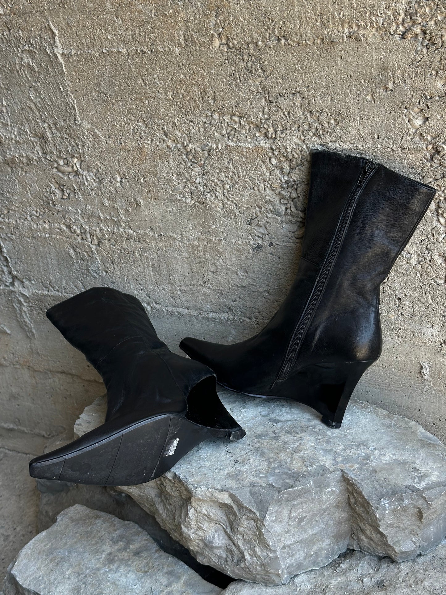 LEATHER WEDGE BOOTS