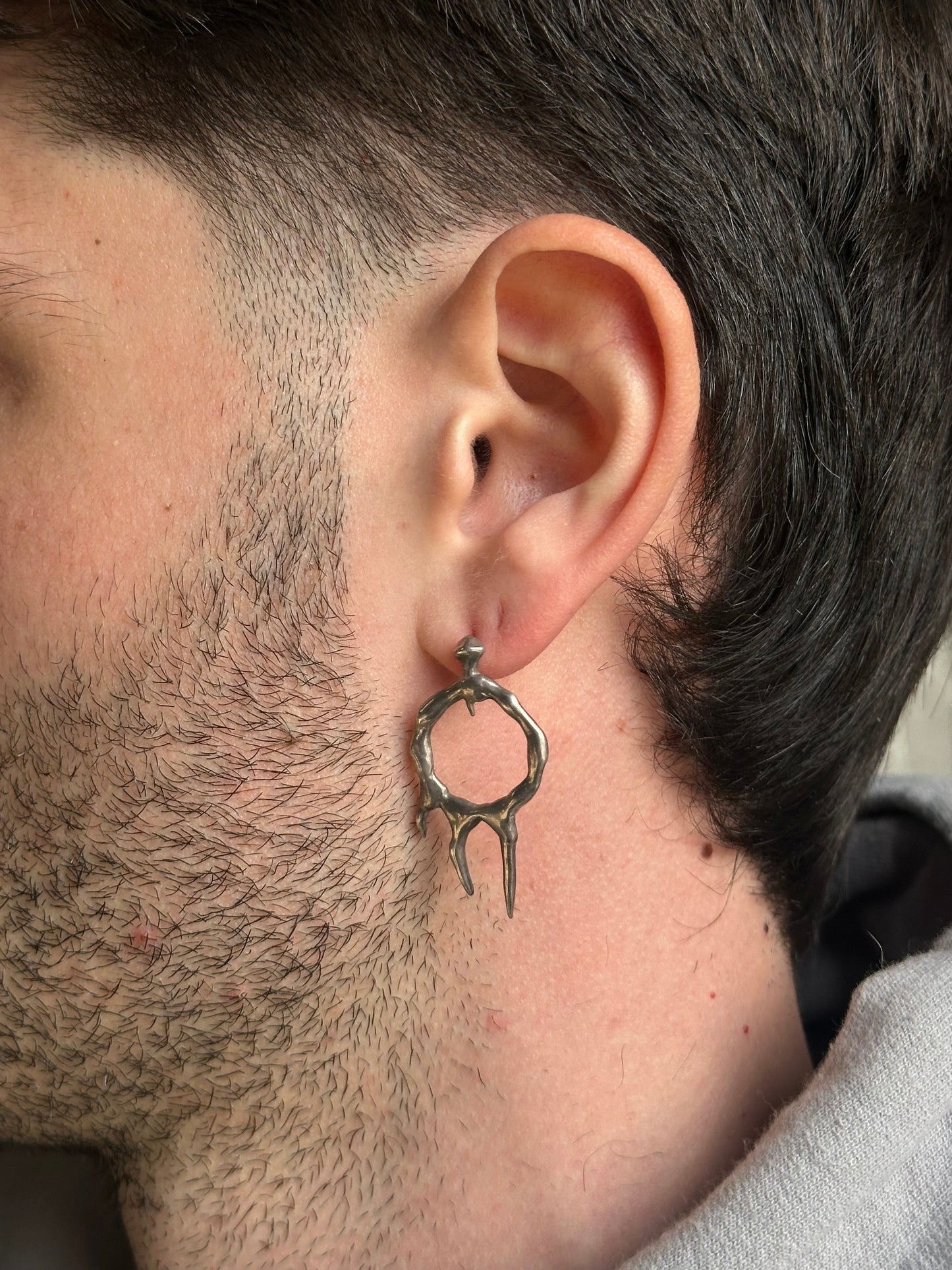 HANDMADE MELTED SHARP SILVER EARRINGS