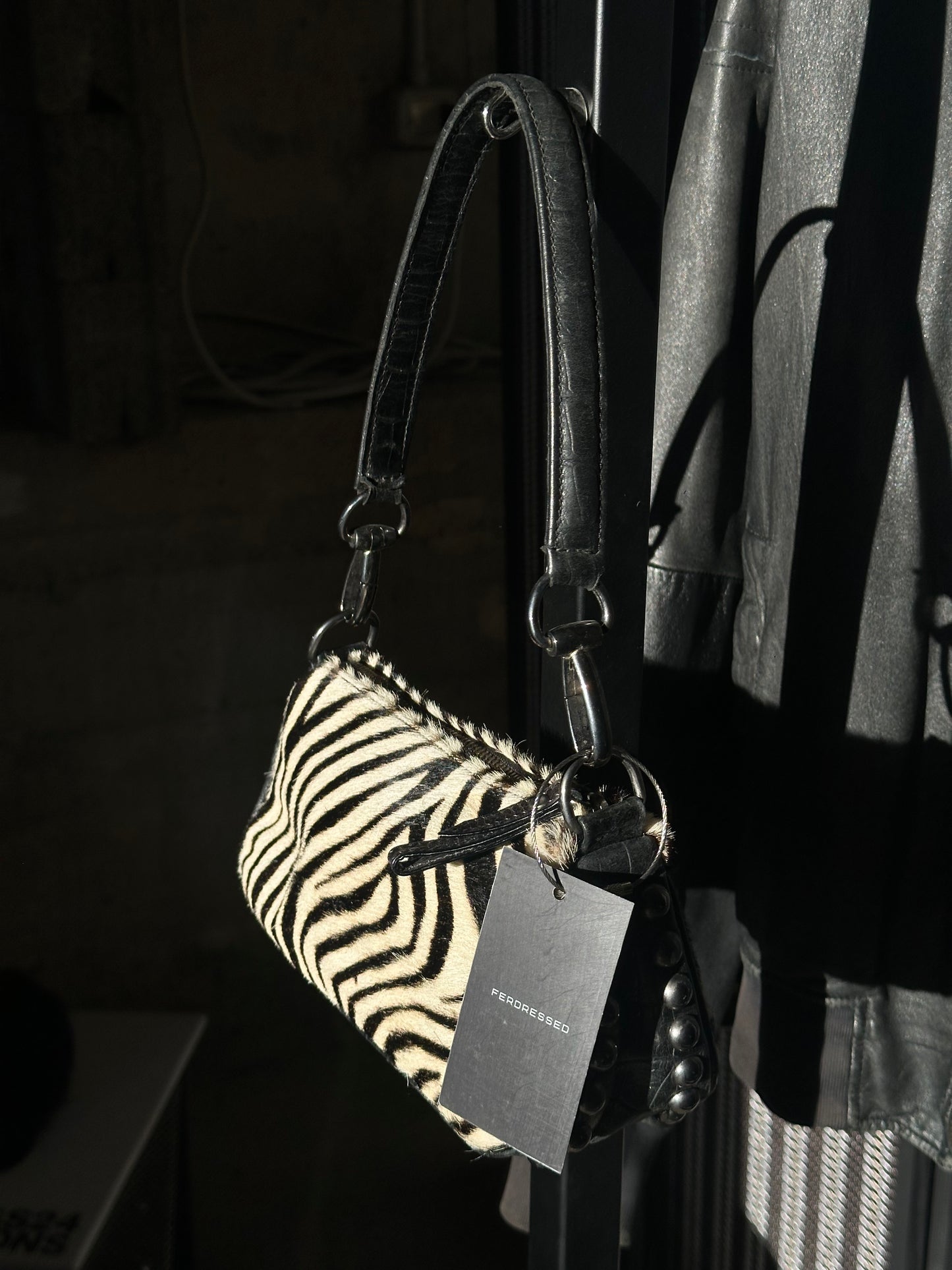 ZEBRA PONYHAIR LEATHER STUDDED BAG