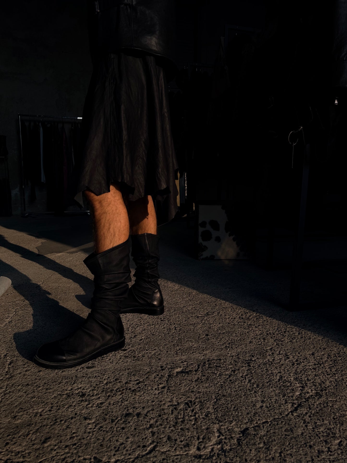 RICK OWENS LEATHER SLOUCHY BOOTS