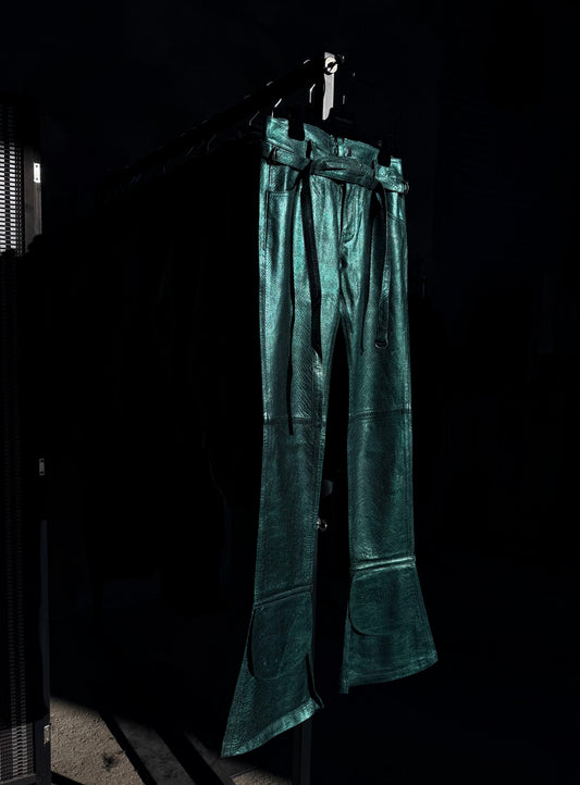 DIESEL SNAKE SKIN LEATHER FLARED PANTS