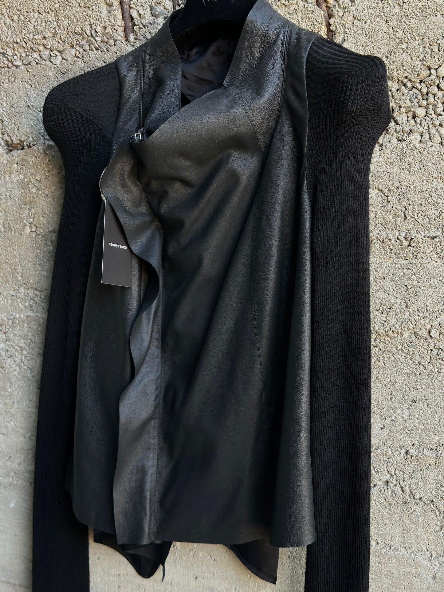 RICK OWENS GETHSEMANE HYBRID LEATHER/KNIT JACKET