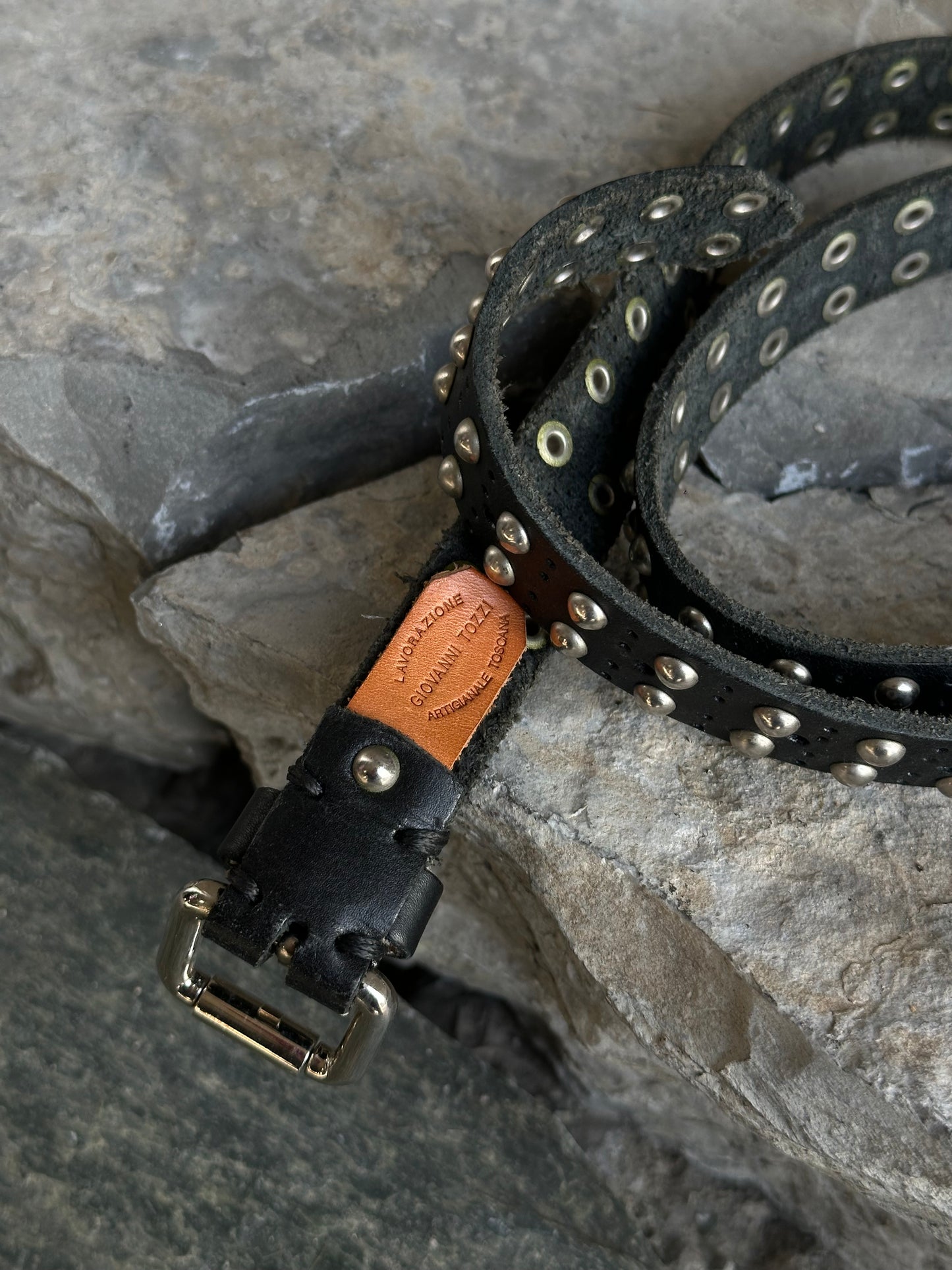 STUDDED BLACK LEATHER BELT