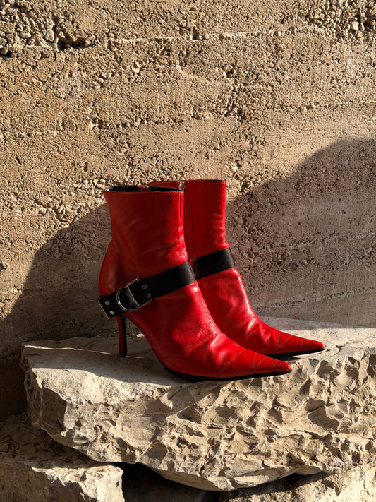 DIOR RED ANKLE BOOTS