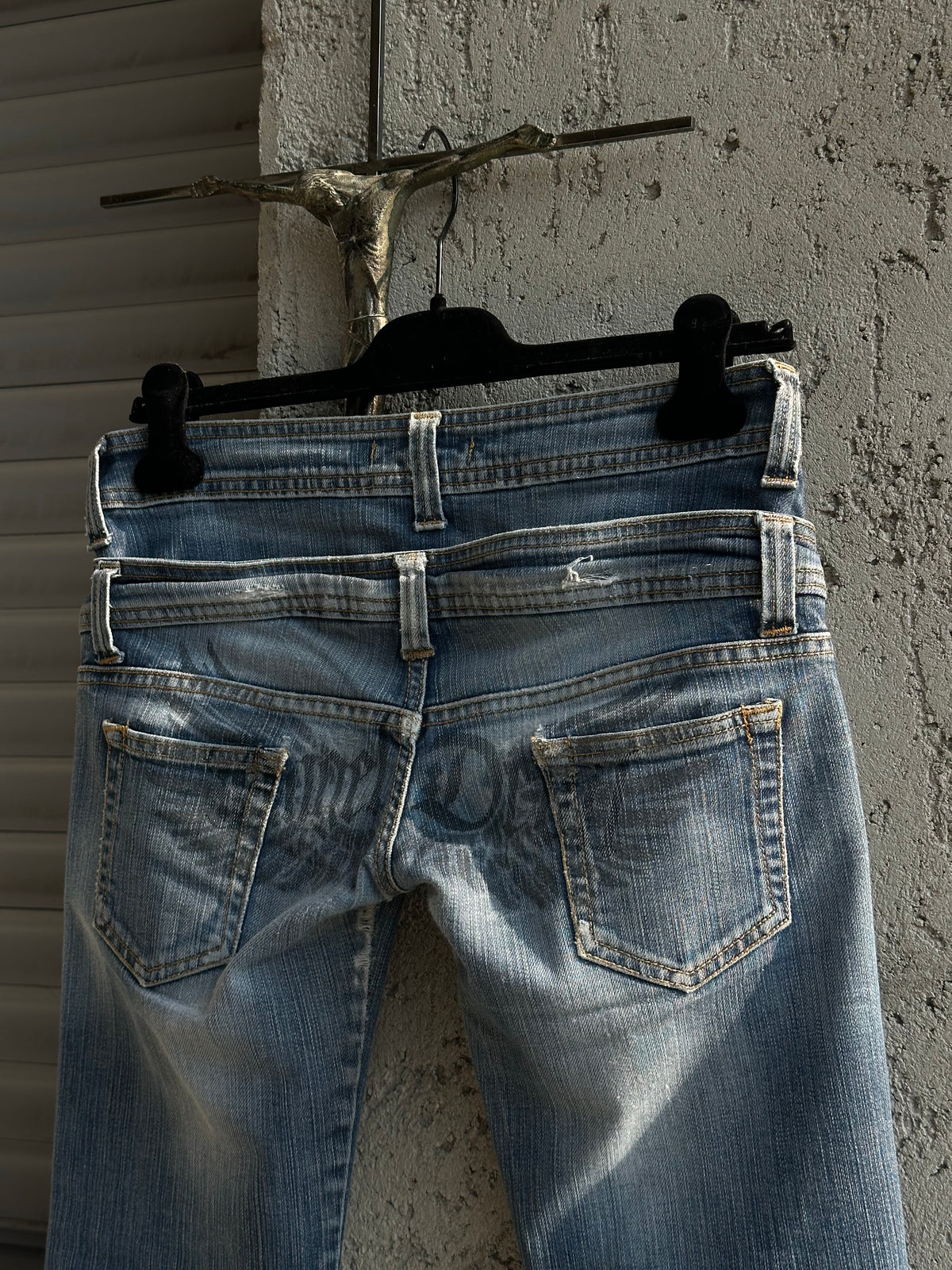 ANGEL & DEVIL DOUBLE WAISTED DENIM PANTS