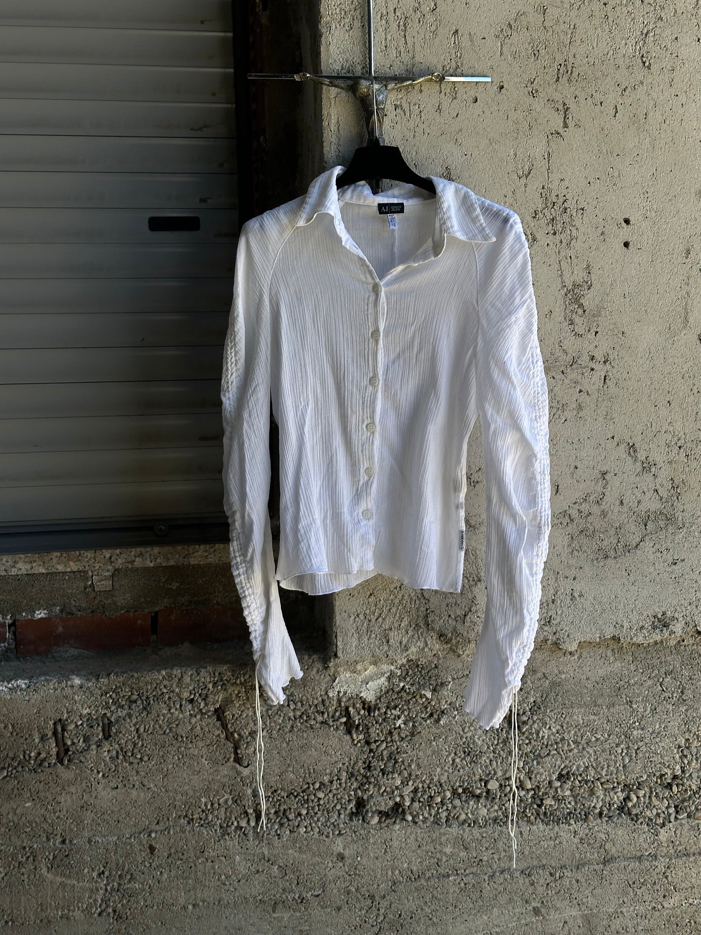 ARMANI PLISSE SEMITRANSPARENT WHITE SHIRT