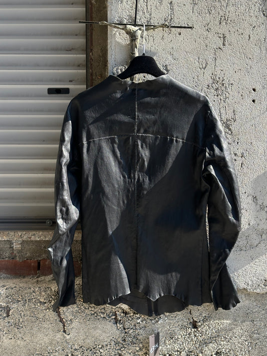 REVERSE STITCHING CROSS LEATHER JACKET