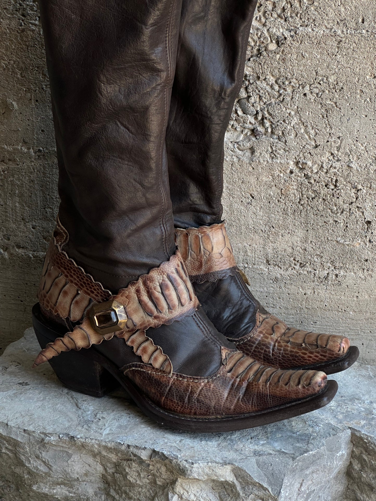 SNAKESKIN WASHED BROWN LEATHER BOOTS