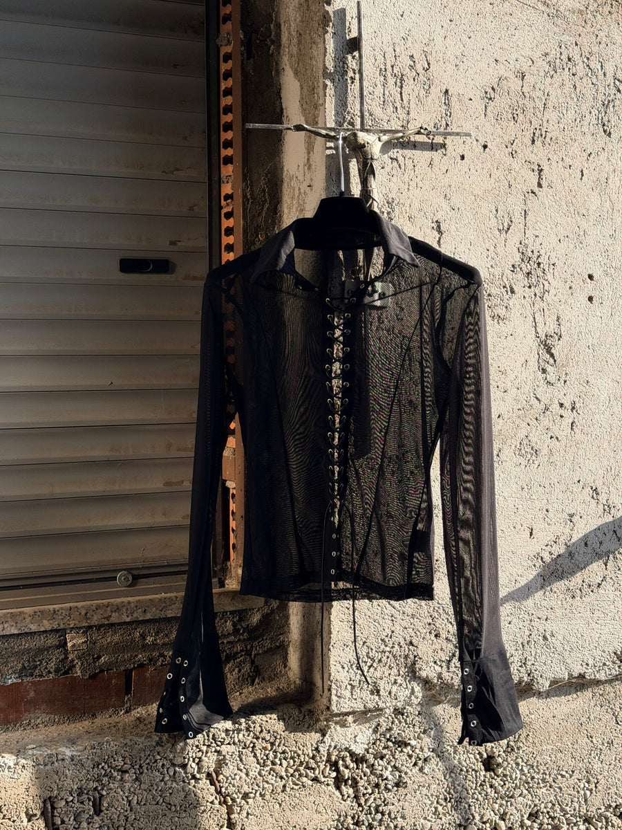 LACED UP CORSET TRANSPARENT SHIRT