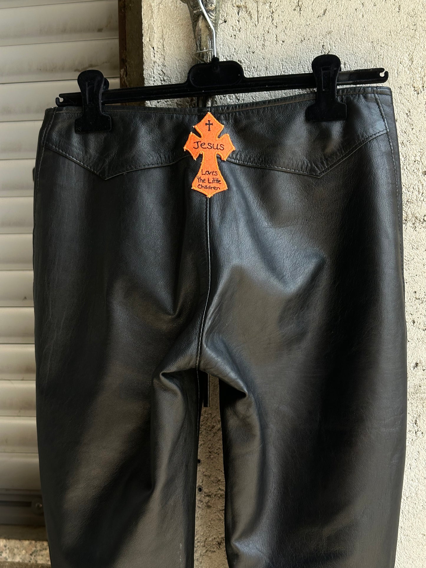 JESUS LEATHER FLARED PANTS