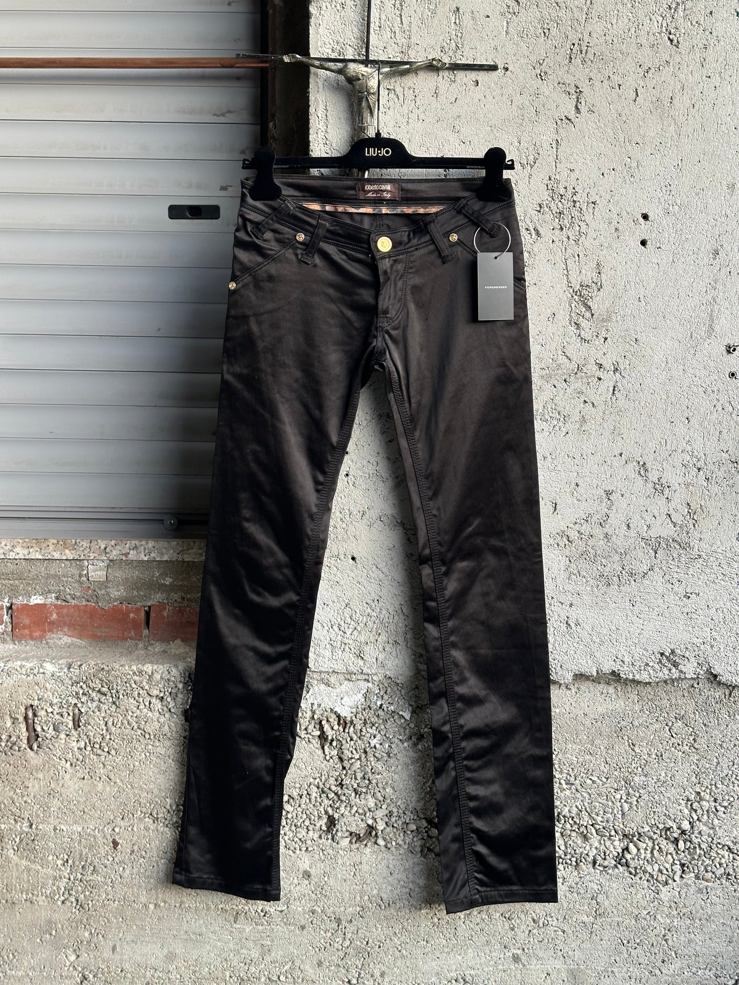 ROBERTO CAVALLI BLACK SATIN PANTS