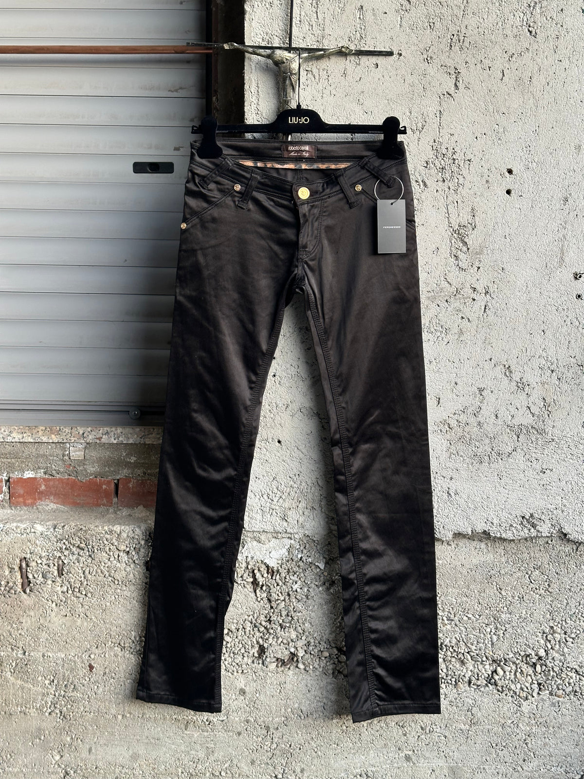 ROBERTO CAVALLI BLACK SATIN PANTS