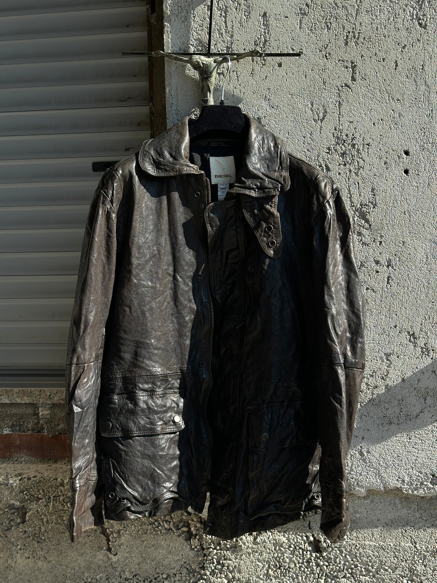 DIESEL BROWN WASHED LEATHER JACKET