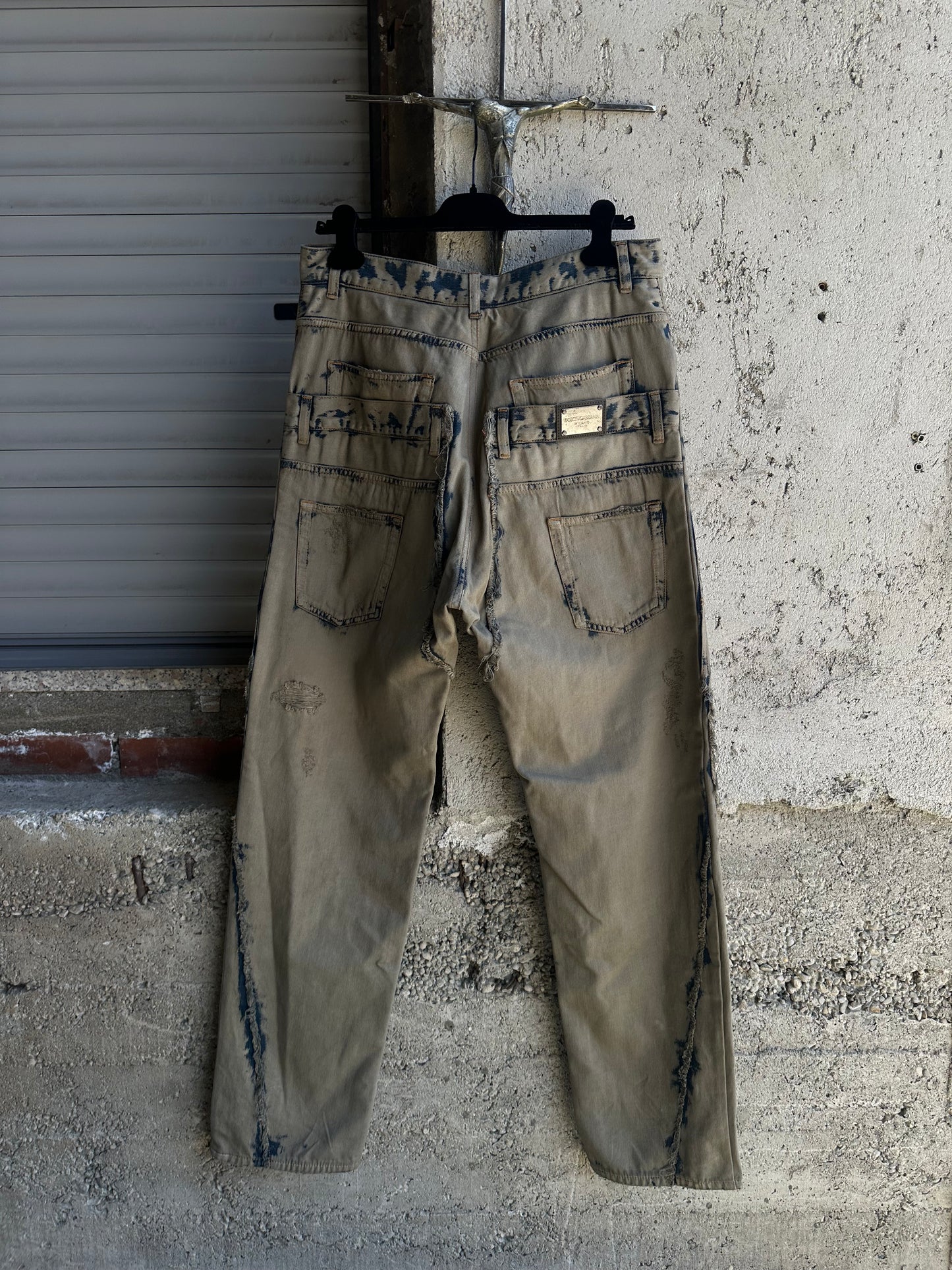 DOLCE & GABBANA DOUBLE WAISTED GREY FADED PANTS