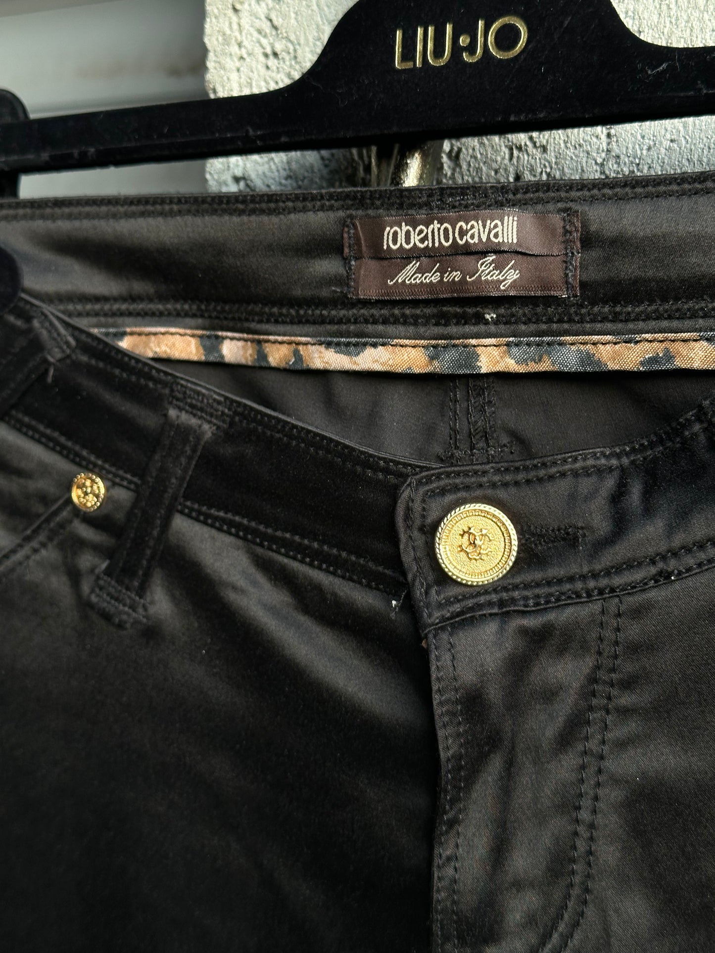 ROBERTO CAVALLI BLACK SATIN PANTS