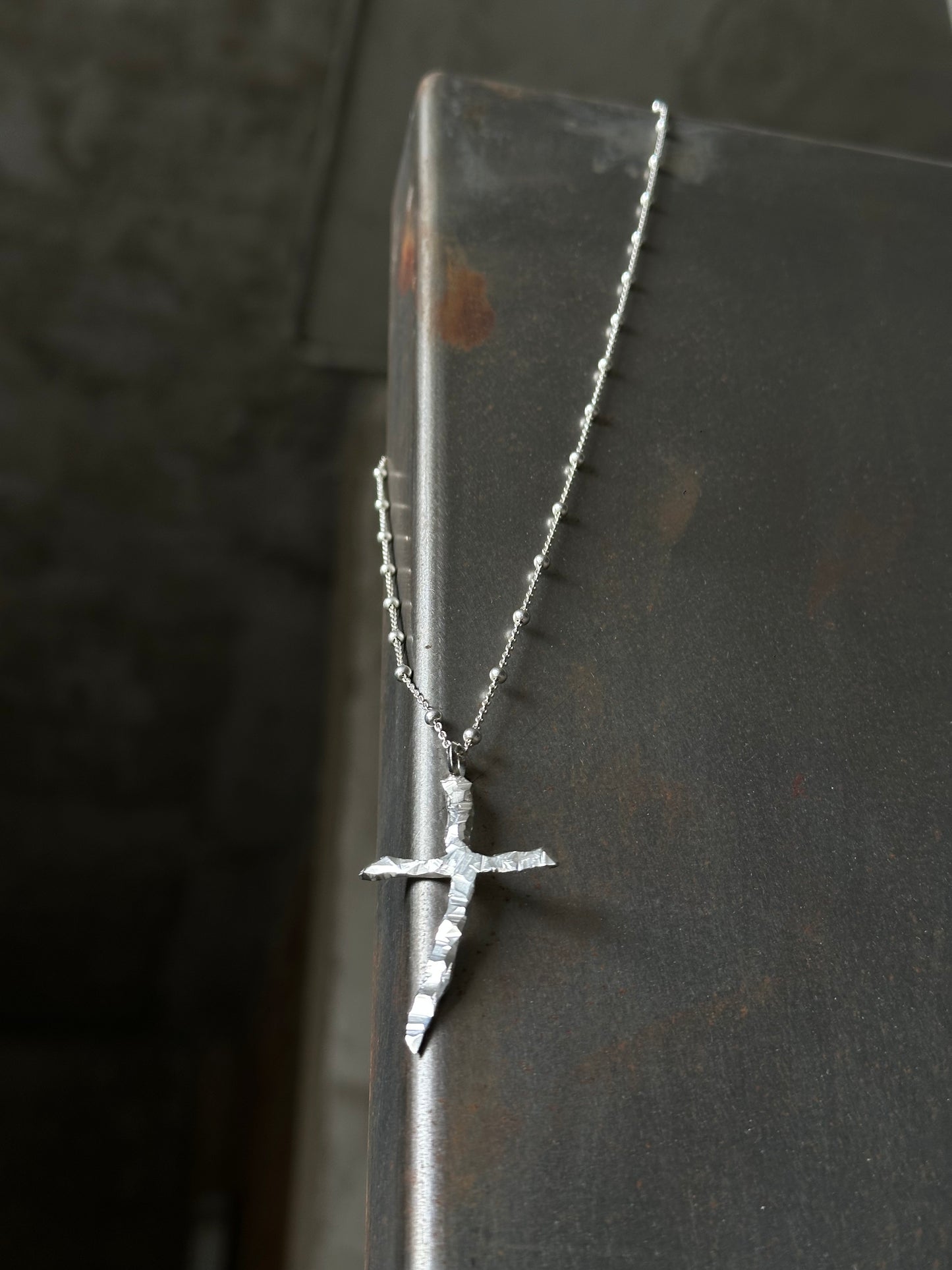HAILV BRUTAL CROSS NECKLACE WITH A SOFTER CHAIN IN SILVER