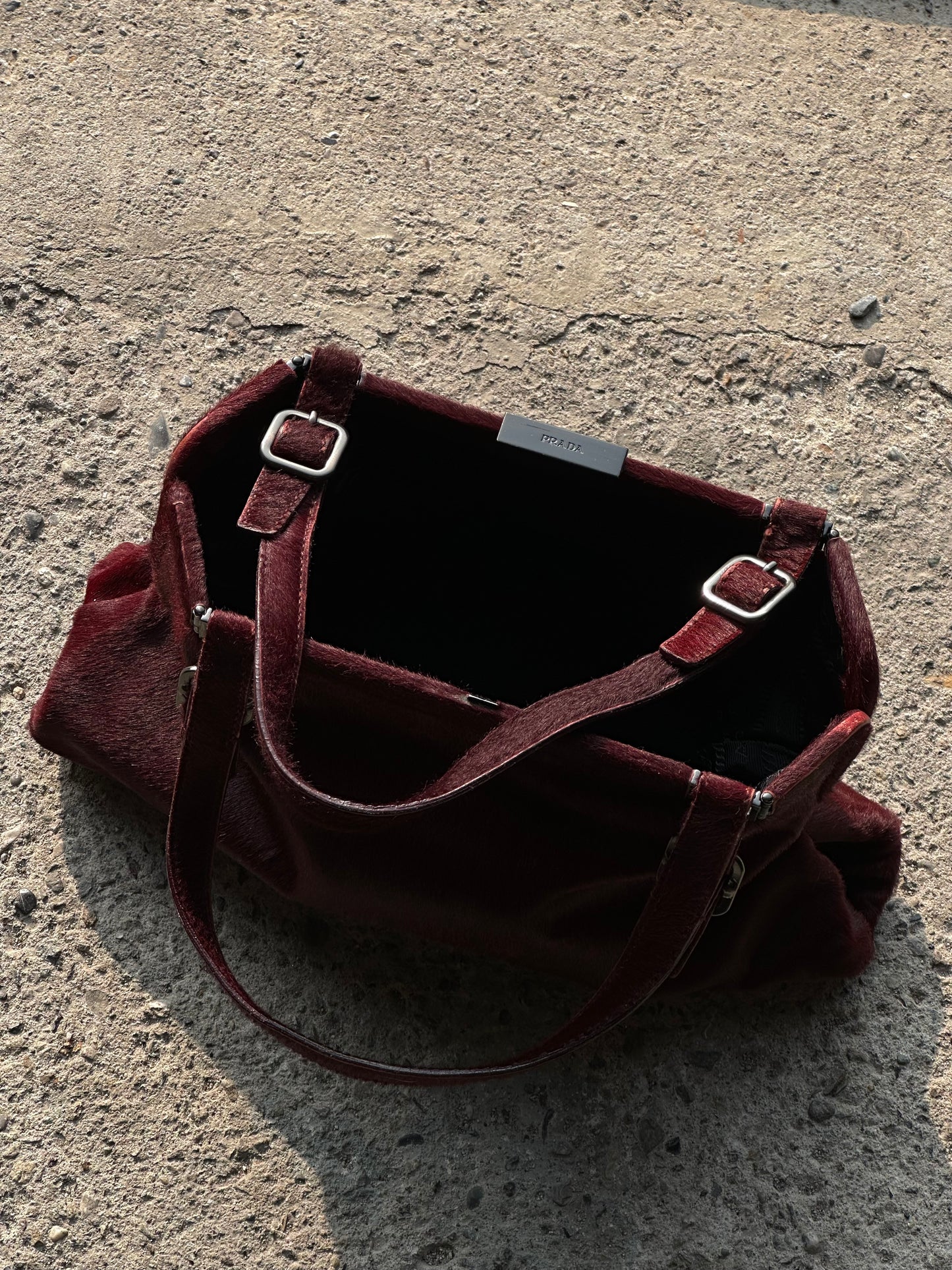 PRADA RED PONYHAIR SHOULDER BAG