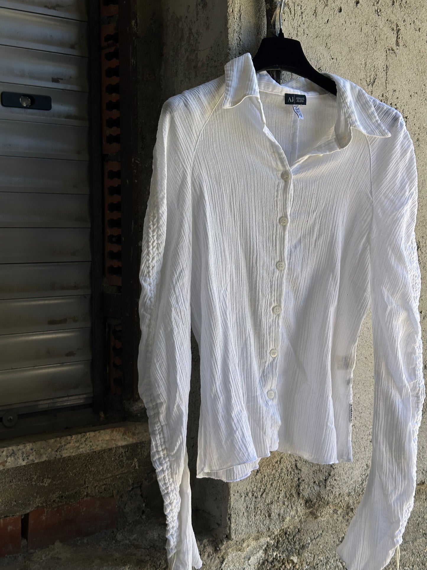 ARMANI PLISSE SEMITRANSPARENT WHITE SHIRT