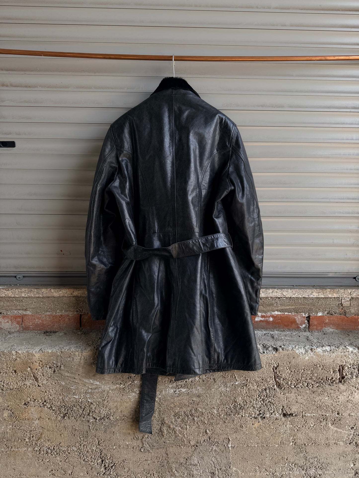 BLACK PONYHAIR LEATHER COAT