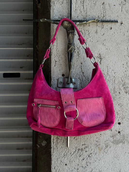 SUEDE AND PONYHAIR PINK BAG