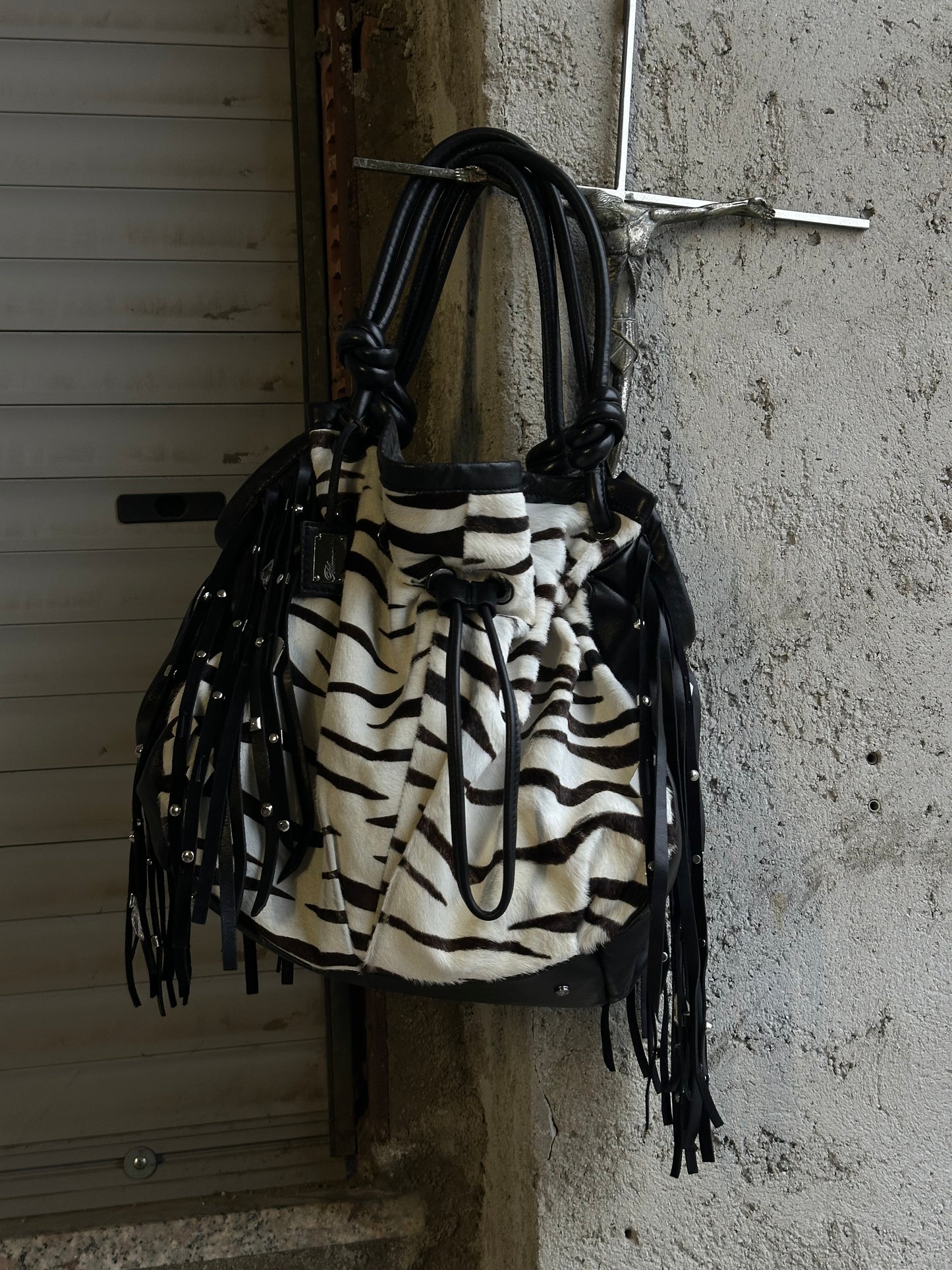 BLUMARINE ZEBRA PONYHAIR LEATHER BAG
