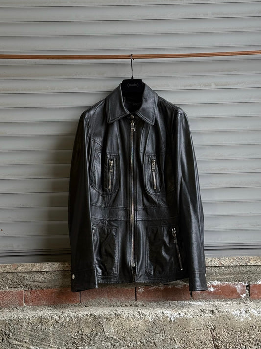 DOLCE & GABBANA LEATHER ZIPPED STRUCTURED JACKET