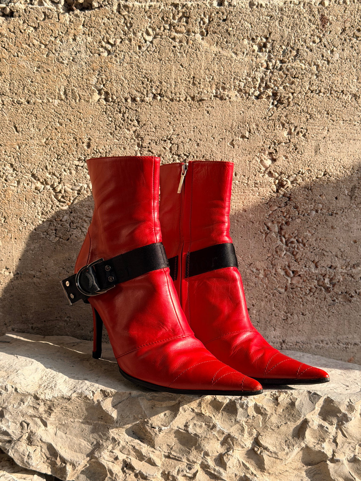 DIOR RED ANKLE BOOTS