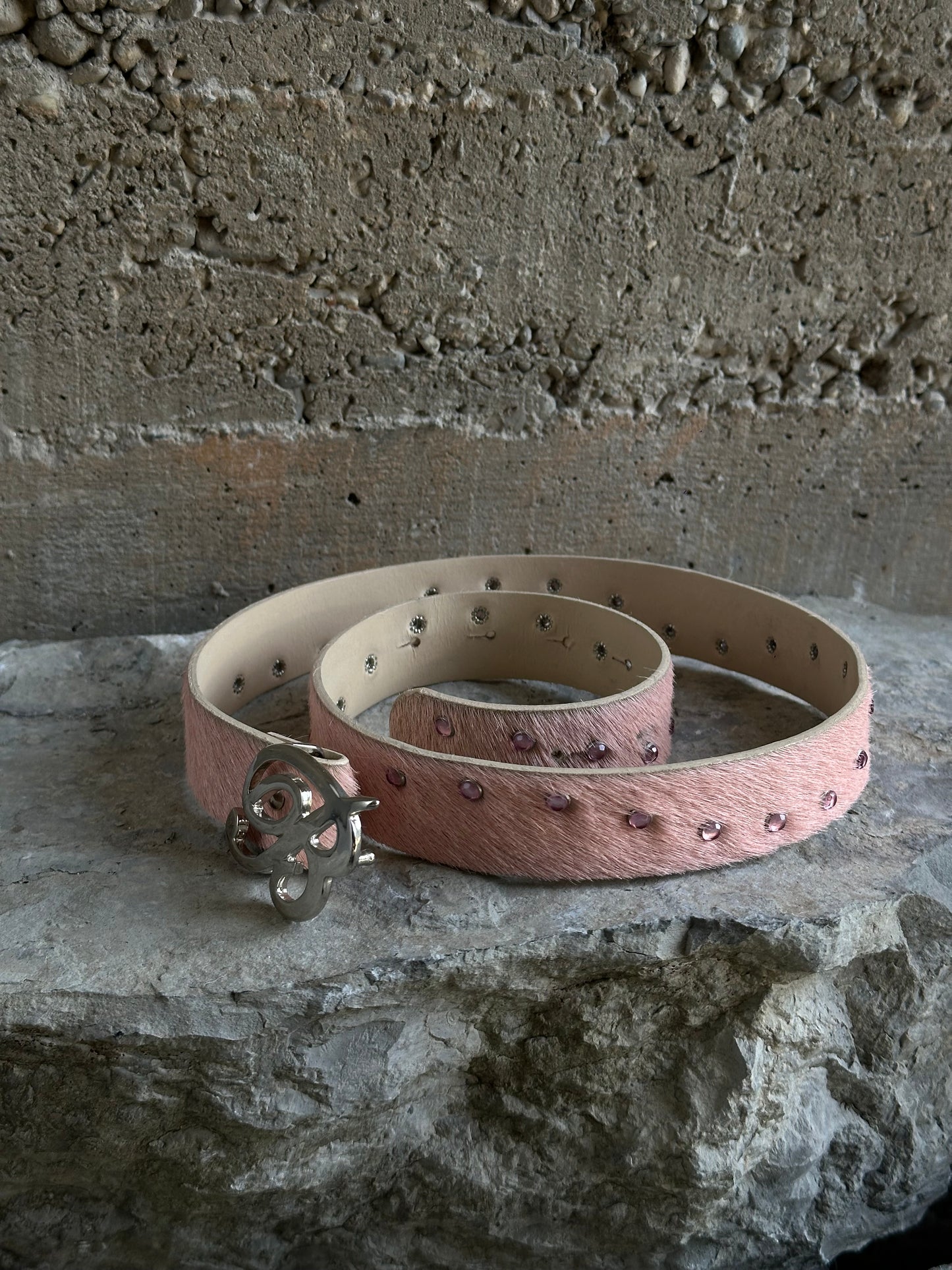 BLUMARINE PINK PONYHAIR RHINESTONES BELT