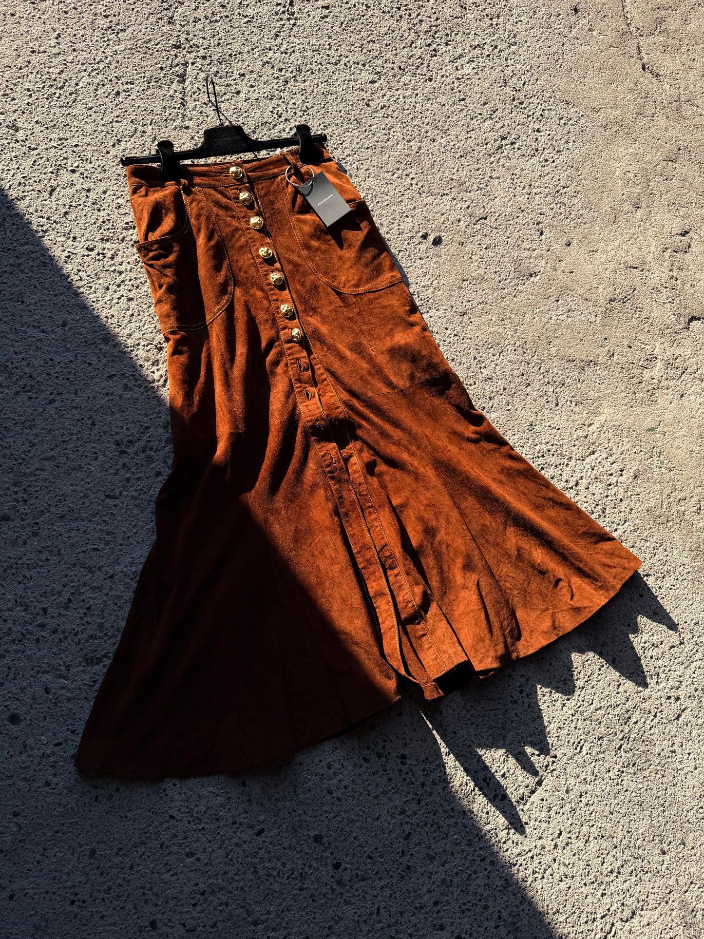 ROBERTO CAVALLI MAXI BROWN SUEDE SKIRT