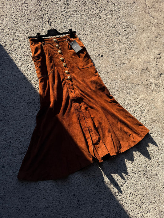 ROBERTO CAVALLI MAXI BROWN SUEDE SKIRT