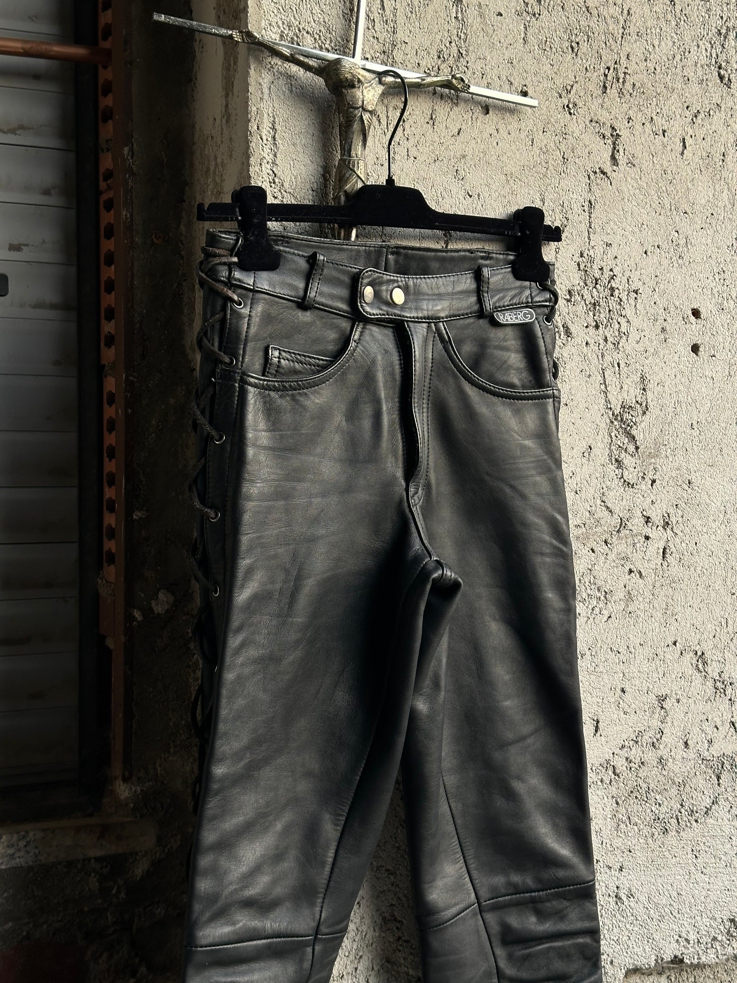 MOTOR LEATHER TROUSERS WITH SIDE LACE-UP DETAIL
