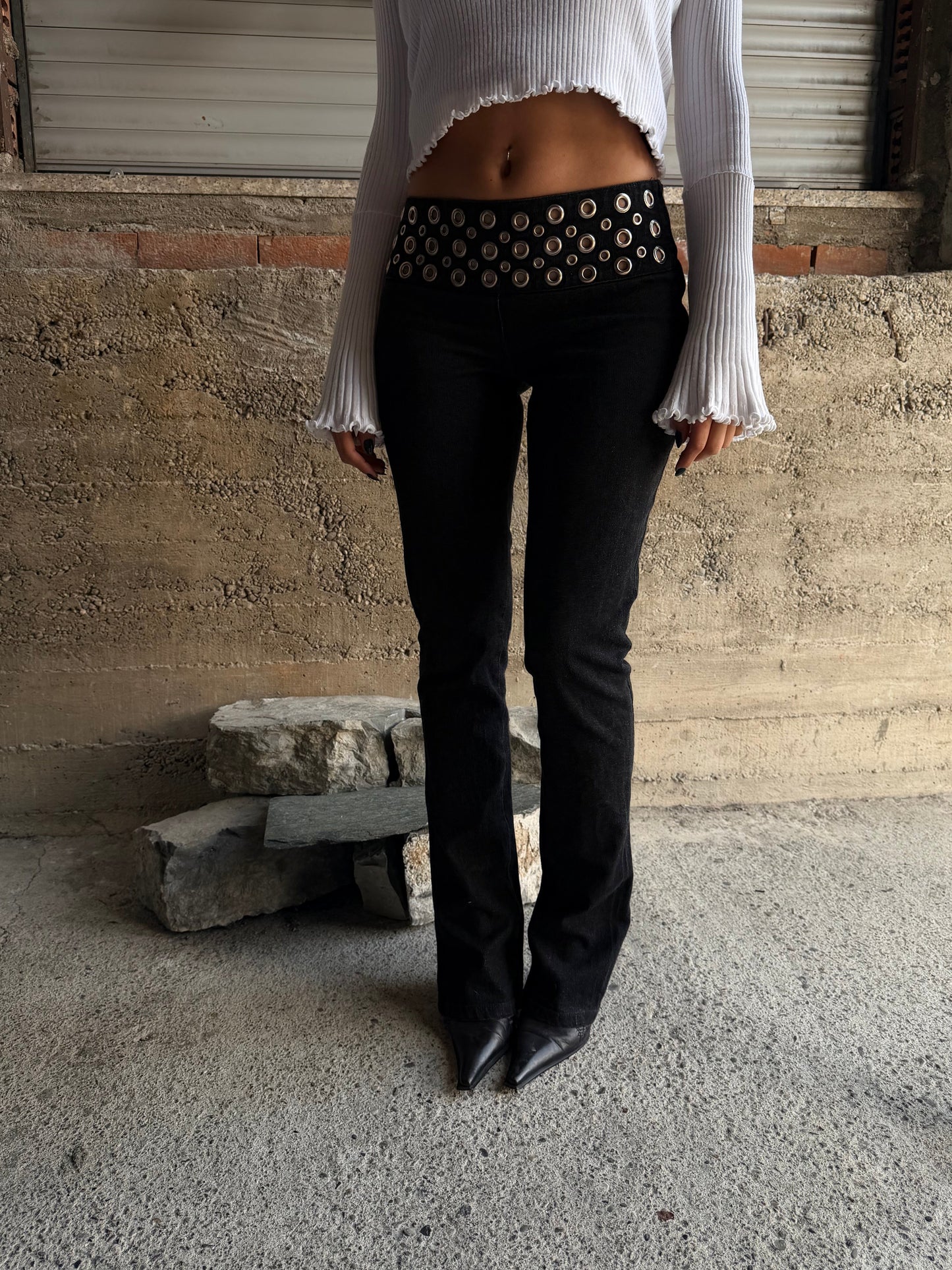 BLUMARINE EYELETS FLARED DENIM