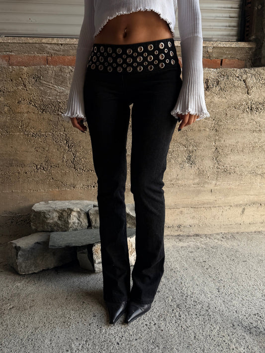 BLUMARINE EYELETS FLARED DENIM