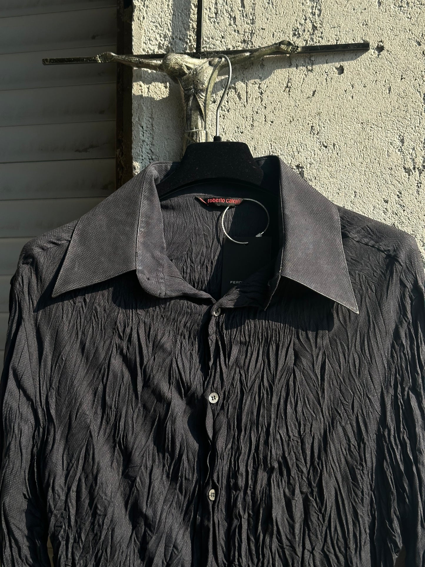 ROBERTO CAVALLI PLISSE BLACK SHIRT