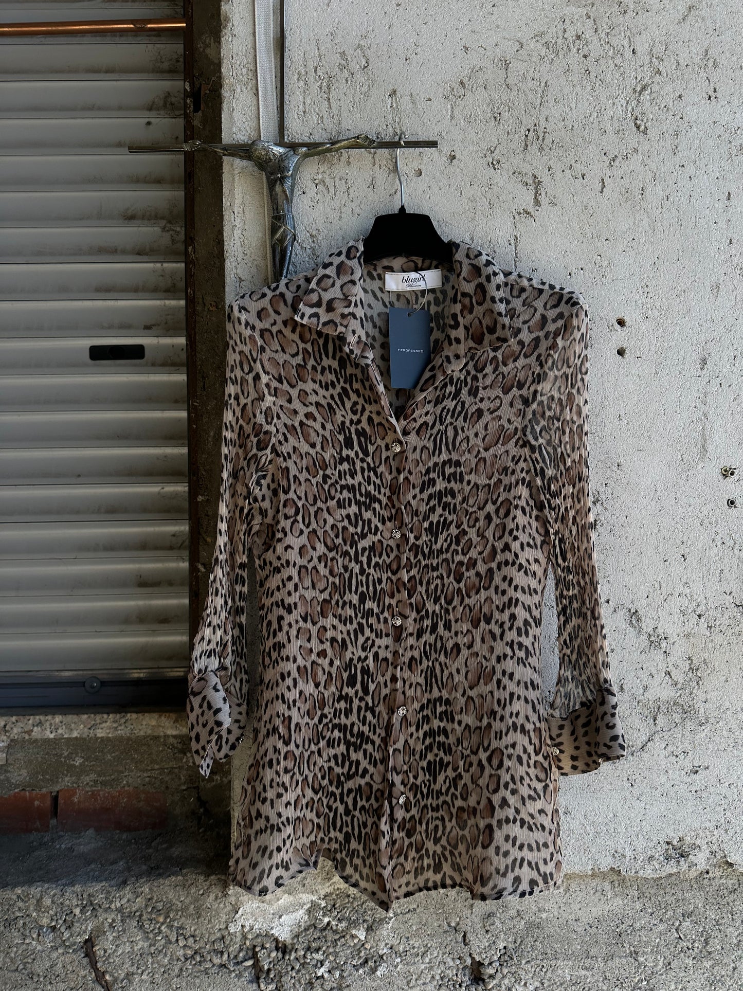 BLUMARINE LEOPARD PLISSÈ SHIRT