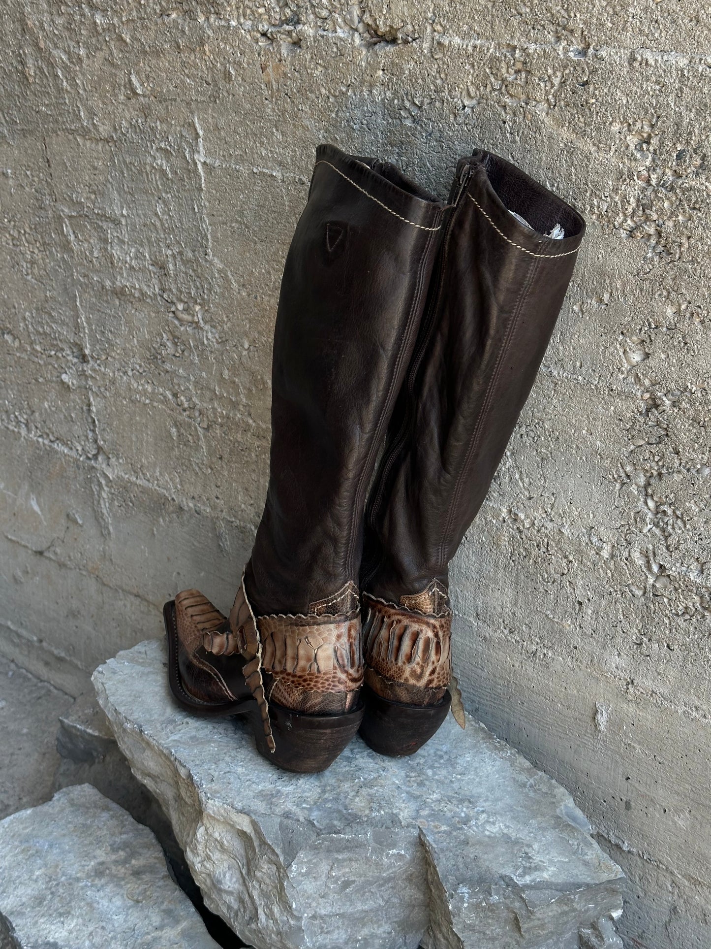 SNAKESKIN WASHED BROWN LEATHER BOOTS