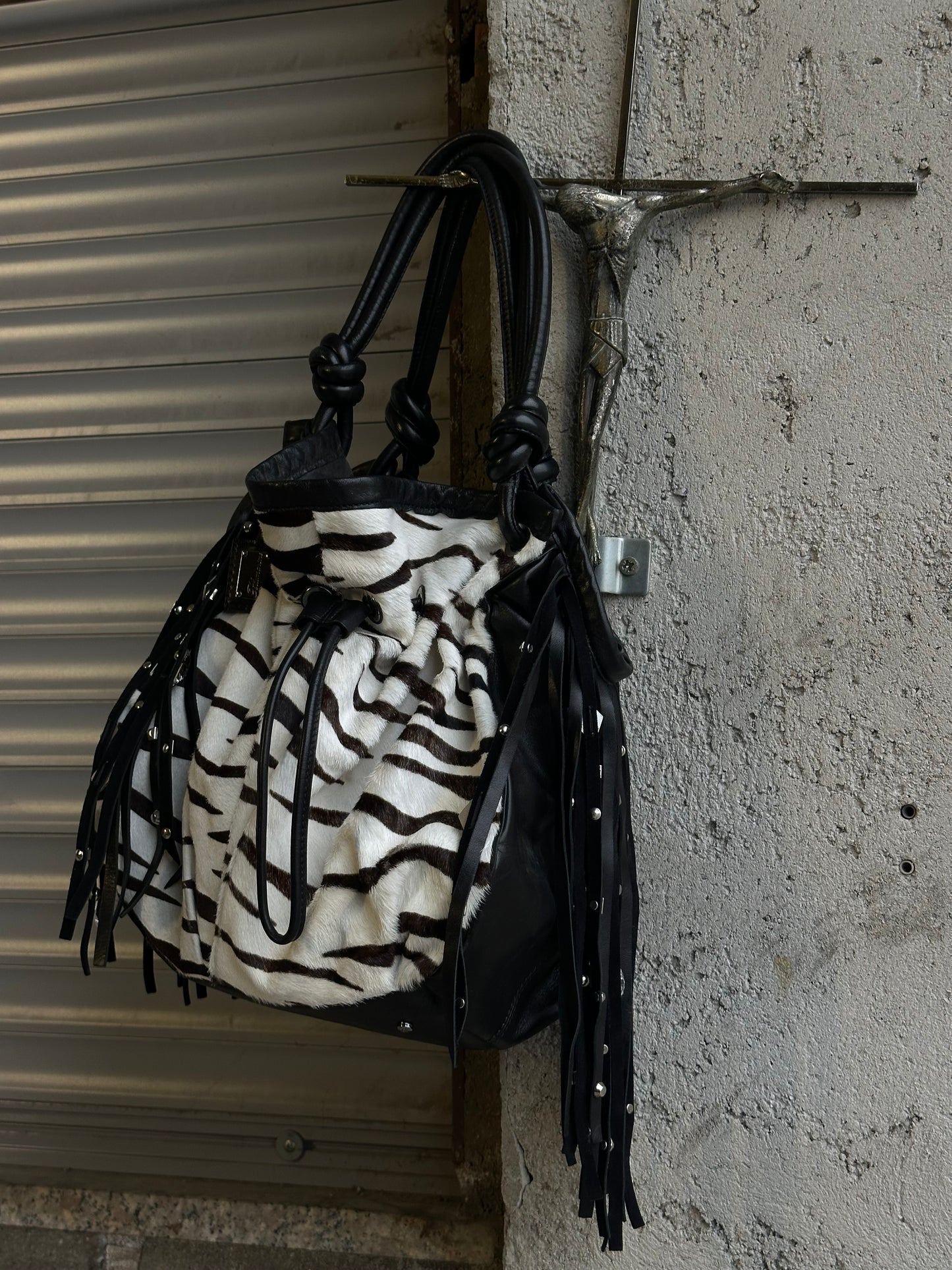 BLUMARINE ZEBRA PONYHAIR LEATHER BAG