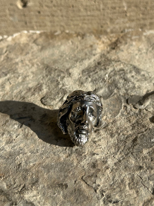 HAILV RELIC OF CHRIST WITH BLACK STONES SILVER RING