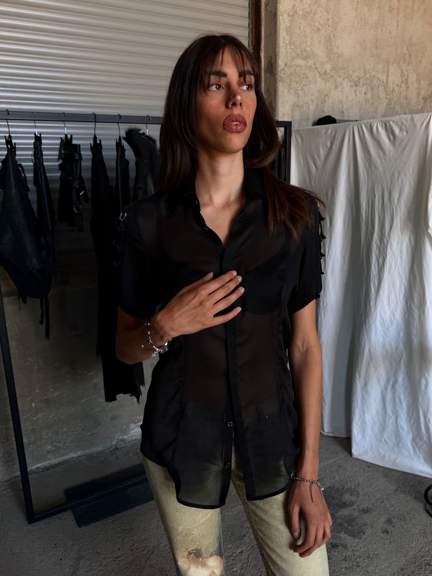 DSQUARED2 BLACK TRANSPARENT SHIRT