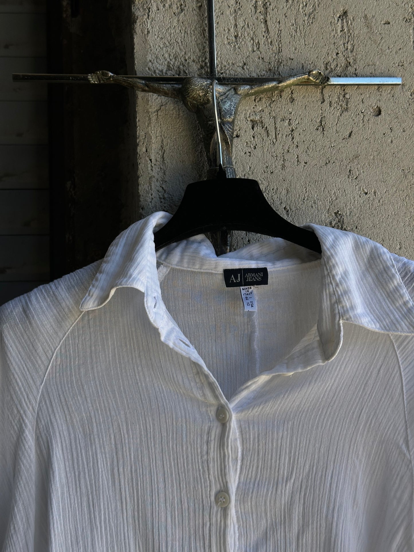ARMANI PLISSE SEMITRANSPARENT WHITE SHIRT