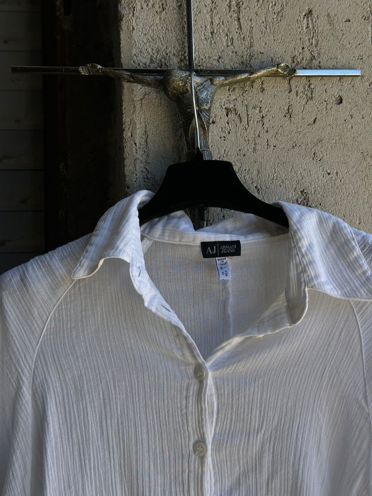 ARMANI PLISSE SEMITRANSPARENT WHITE SHIRT
