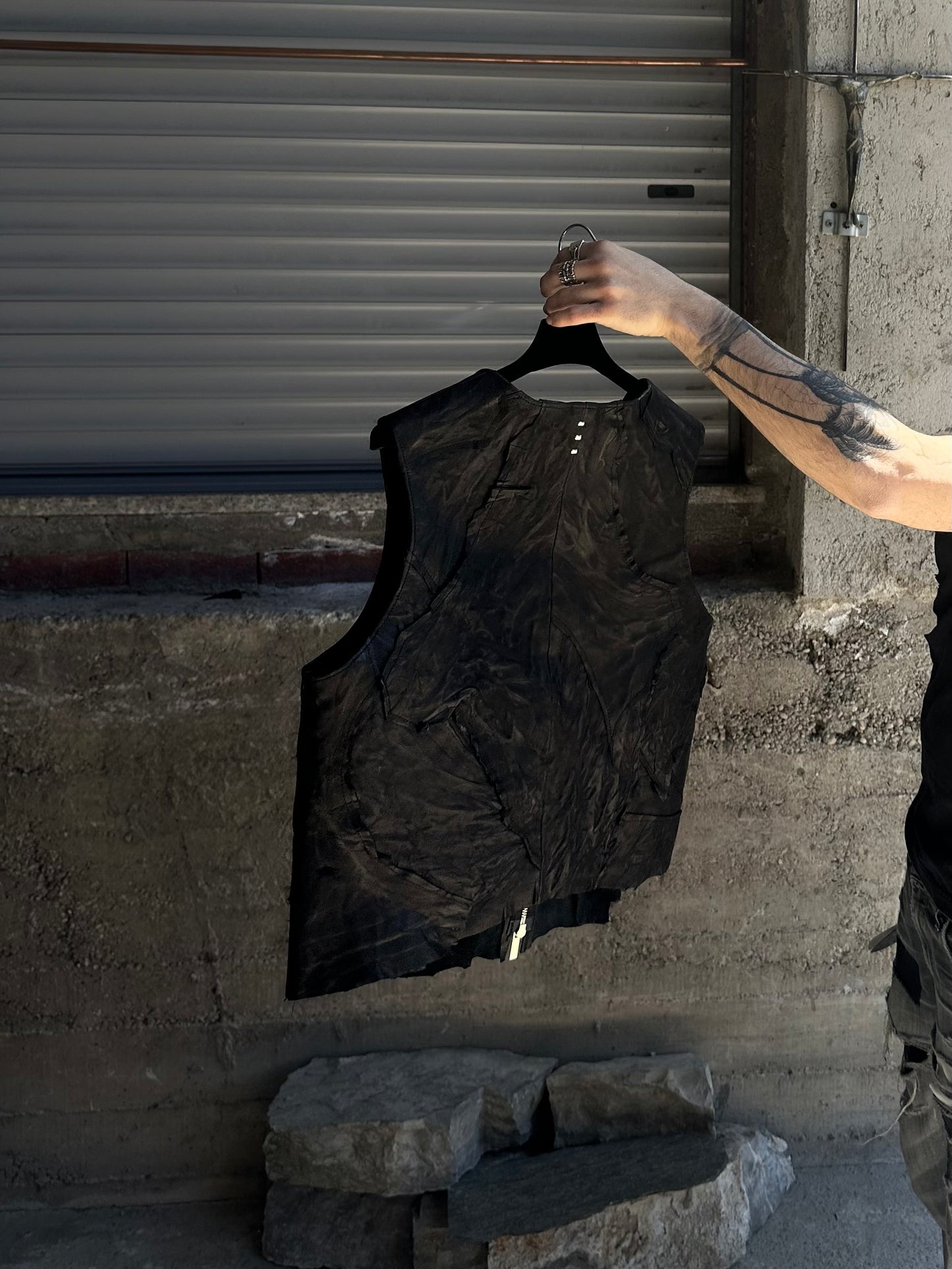 ALEKSANDER CECCO TENEBRAE MONUMENTUS SCRAPS LEATHER VEST