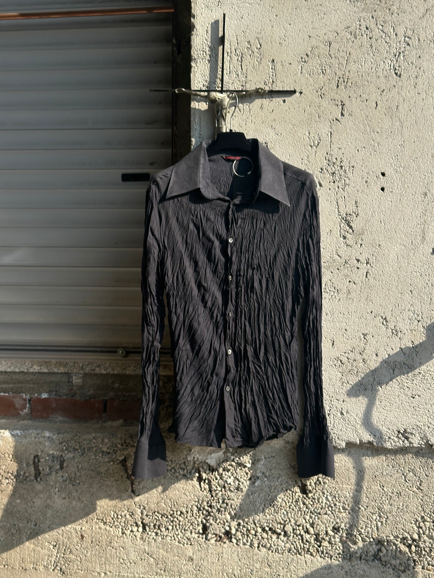 ROBERTO CAVALLI PLISSE BLACK SHIRT