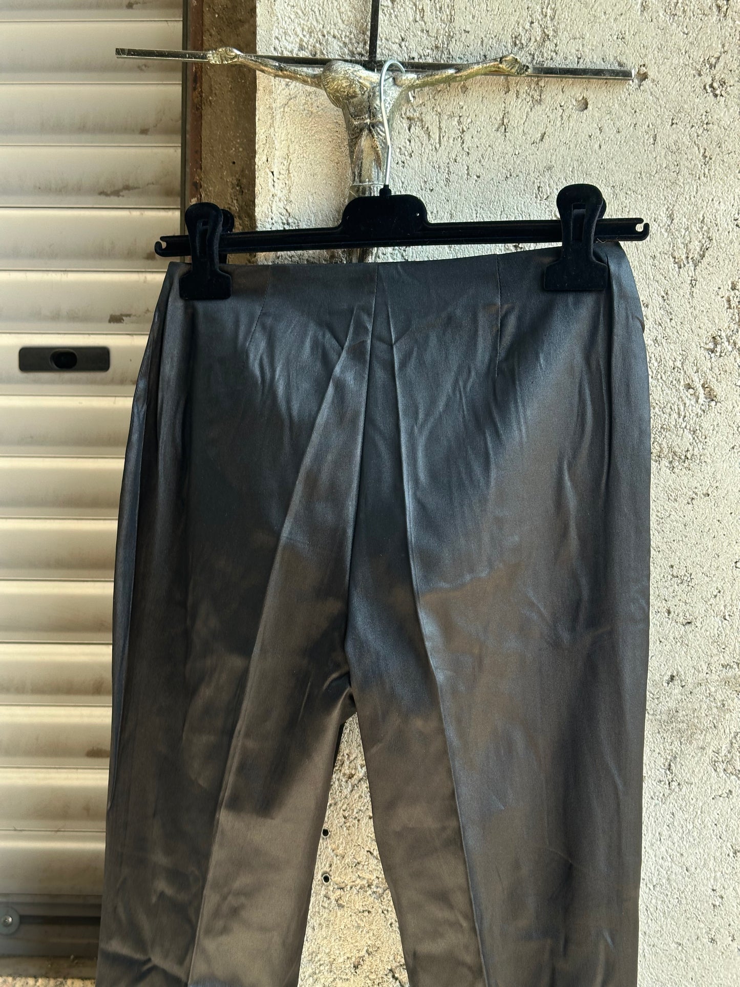 DOLCE & GABBANA BLACK SATIN SLIM LEG PANTS