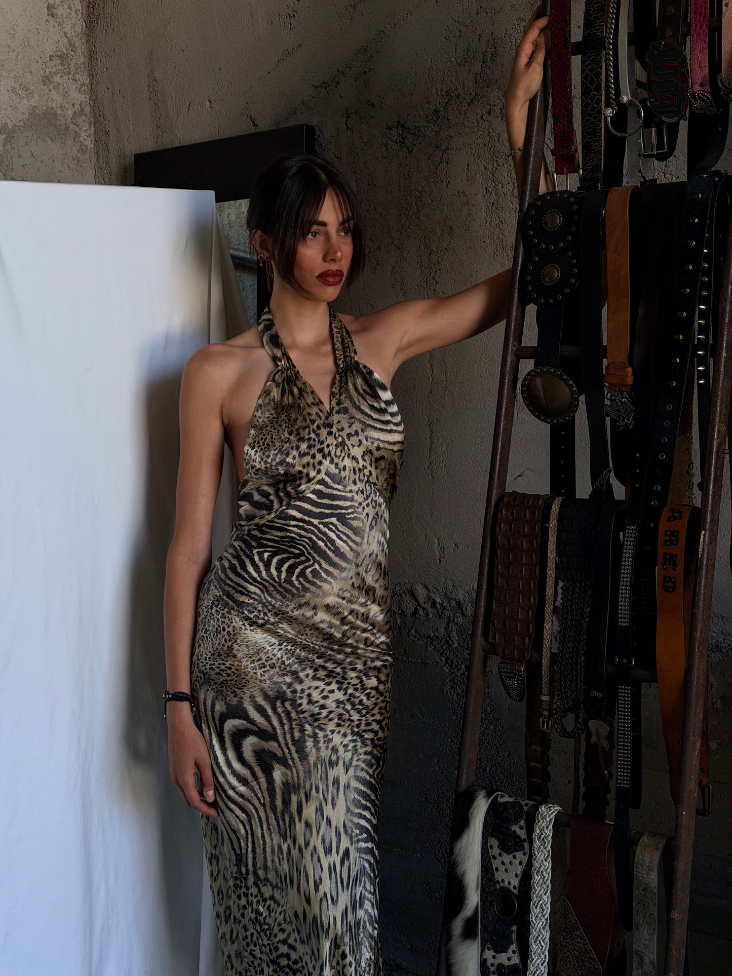 GUESS LEOPARD ZEBRA SILK LONG DRESS