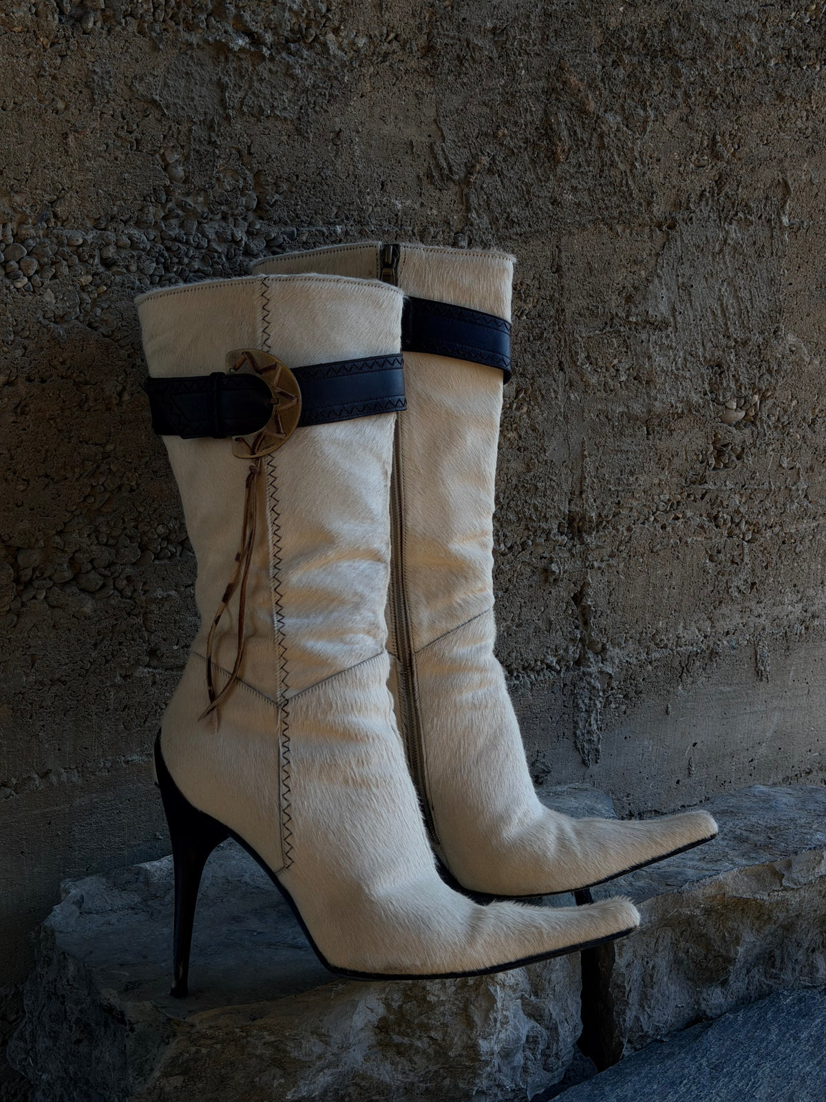 CASADEI IVORY PONYHAIR BOOTS