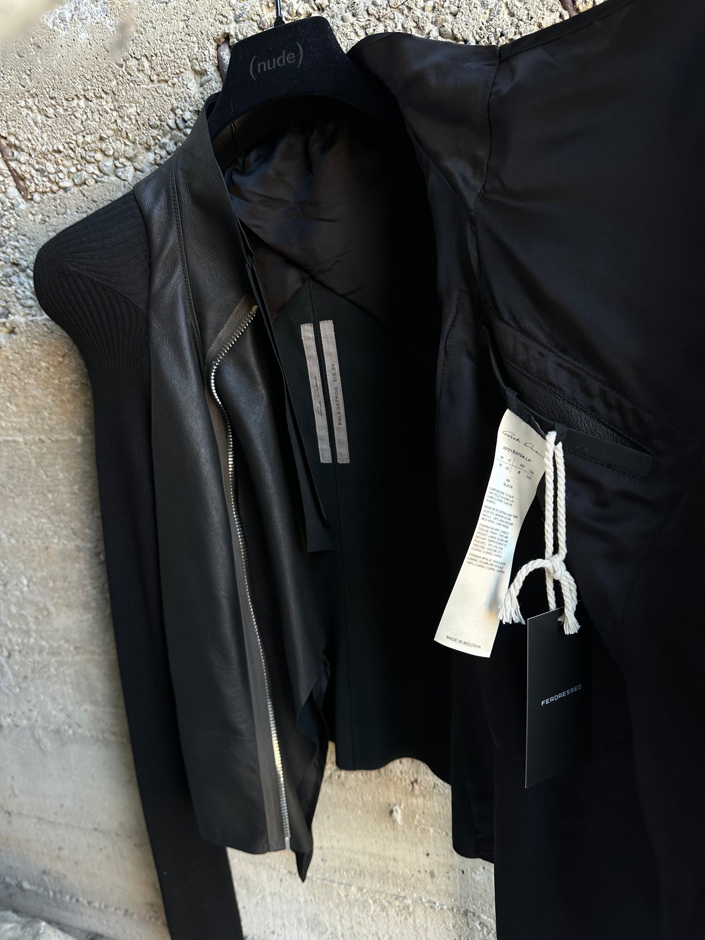 RICK OWENS GETHSEMANE HYBRID LEATHER/KNIT JACKET