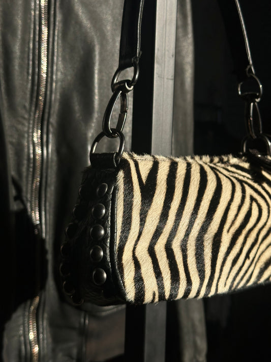 ZEBRA PONYHAIR LEATHER STUDDED BAG