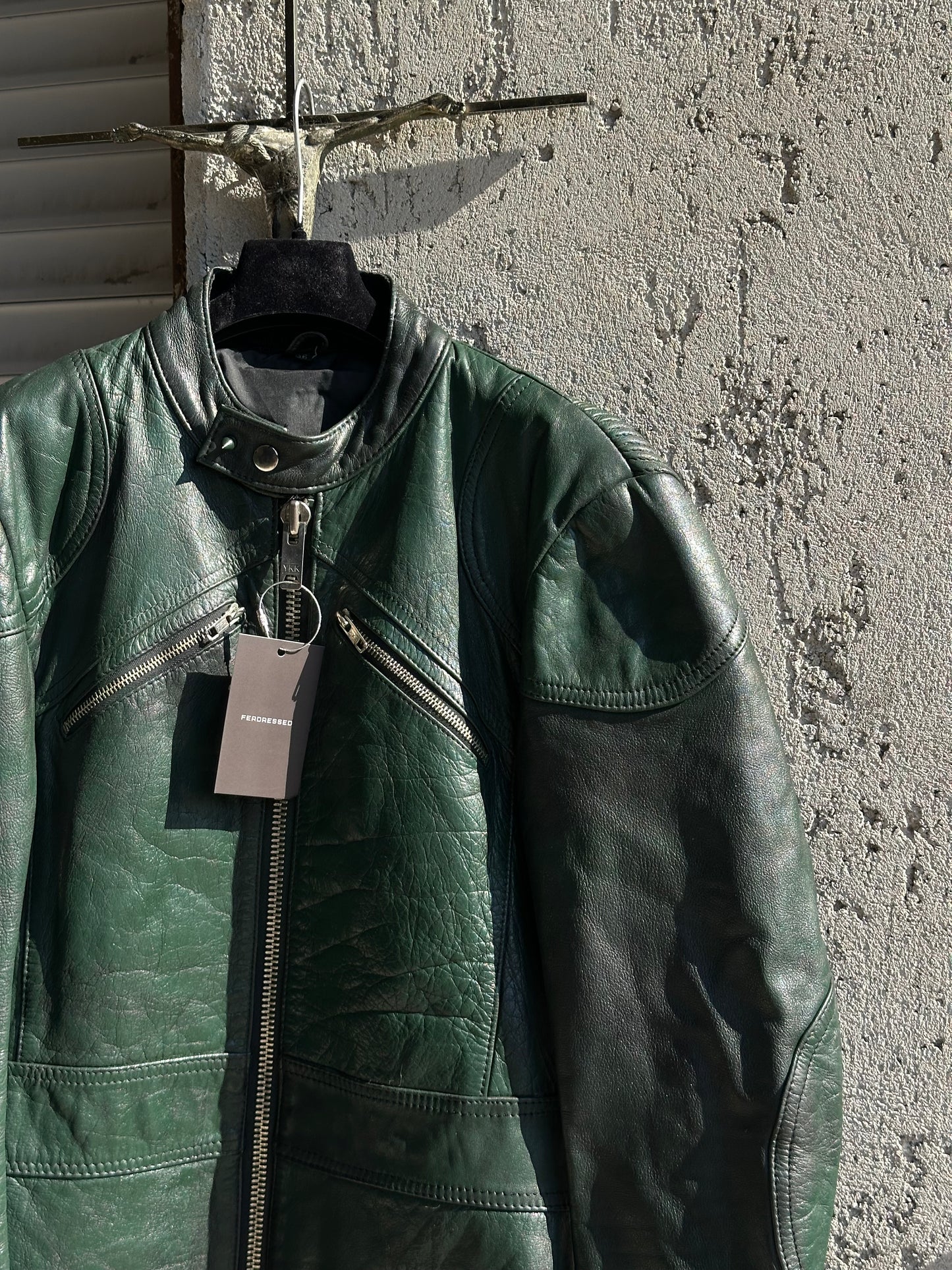 GREEN MOTOR LEATHER JACKET